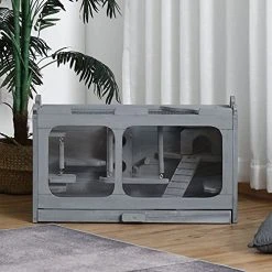 Mia's Pet Supply PawHut Wooden Hamster Cage Rodent Small Animal Hutch With Seesaw, L