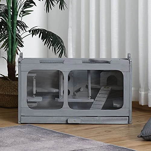 Mia's Pet Supply PawHut Wooden Hamster Cage - Durable Small Animal Hutch with Seesaw for Rabbits, Guinea Pigs & Rodents 2 Mia's Pet Supply PawHut Wooden Hamster Cage Rodent Small Animal Hutch With Seesaw, L