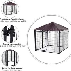 Mia's Pet Supply PawHut Lockable Dog House Kennel With Water-Resistant Roof For Small And Medium Sized Pets, 4.6' X 4.6' X 5'
