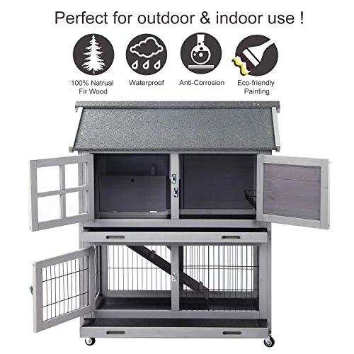Mia's Pet Supply Aivituvin Rabbit Hutch - Outdoor & Indoor Rabbit House with Run, Durable & Spacious 2 Mia's Pet Supply Aivituvin Rabbit Hutch Outdoor Indoor With Run