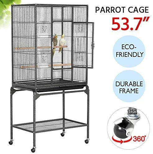 Yaheetech 54-inch Wrought Iron Large Parrot Cage - Durable Bird Cage for Parakeets, Cockatiels, and Small Birds 1 Mia's Pet Supply Aviary & Perches Yaheetech 54-inch Wrought Iron Standing Large Parrot Parakeet Flight Bird Cage