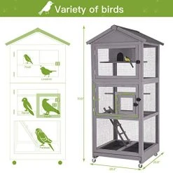 Mia's Pet Supply Gutinneen Wood Bird Aviary On Wheels Outdoor And Indoor Flight Cage