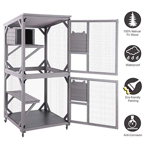 Mia's Pet Supply Aivituvin Wooden Cat Cage - Indoor & Outdoor Large Cat House Enclosure for Rabbits & Small Pets 9 Mia's Pet Supply Aivituvin Cat Cage Wooden Indoor Outdoor Cat House Large Enclosure