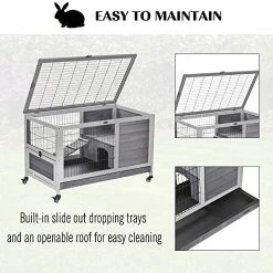 Mia's Pet Supply Rabbit Houses & Accessories PawHut Wooden Indoor Rabbit Hutch Elevated Cage Habitat