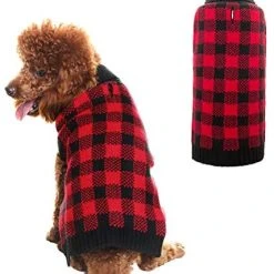 Mia's Pet Supply Apparel PUPTECK Dog Sweater Plaid Pet Cat Winter Knitwear Warm Clothes Blue & Black S/M : Pet Supplies