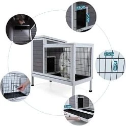 Mia's Pet Supply Petsfit Wood Rabbit Cage With Deeper Not Leakage Removable Tray Rabbit Houses & Accessories