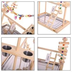Mia's Pet Supply : QBLEEV Parrot Wood Stand Perch Bird Playstand Playground
