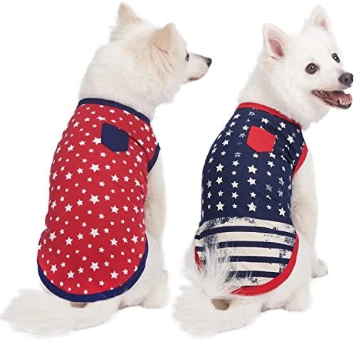 Mia's Pet Supply Patriotic Blueberry Pet Apparel - Pack of 2 Soft & Comfy USA Flag Cat & Dog Outfits 1 Mia's Pet Supply Blueberry Pet Pack Of 2 Soft & Comfy Patriotic Spirit USA Stars Stripes American Flag Apparel