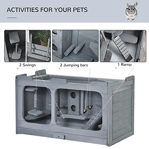 Mia's Pet Supply PawHut Wooden Hamster Cage - Durable Small Animal Hutch with Seesaw for Rabbits, Guinea Pigs & Rodents 4 Mia's Pet Supply PawHut Wooden Hamster Cage Rodent Small Animal Hutch With Seesaw, L