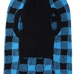 Mia's Pet Supply Apparel PUPTECK Dog Sweater Plaid Pet Cat Winter Knitwear Warm Clothes Blue & Black S/M : Pet Supplies