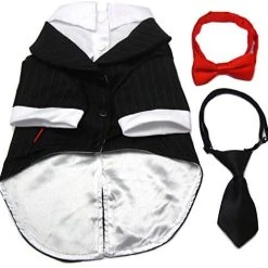 Mia's Pet Supply Oscar Formal Tuxedo With Black Tie And Red Bow Tie Apparel