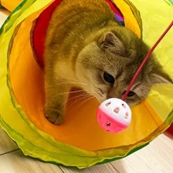 Mia's Pet Supply CATTUNNEL-5R New DeeNiner Colorful Cat Tunnel Cat Tunnel For Indoor Cats Large, With Play Ball S-Shape 5 Way Collapsible Interactive Peek Hole Pet Tube Toys