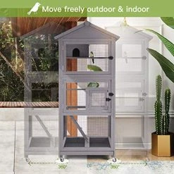 Mia's Pet Supply Gutinneen Wood Bird Aviary On Wheels Outdoor And Indoor Flight Cage