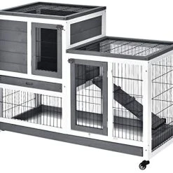 Mia's Pet Supply PawHut Wooden Indoor Rabbit Hutch Elevated Cage Habitat Rabbit Houses & Accessories