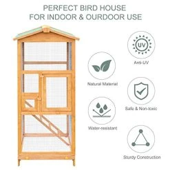 Mia's Pet Supply Aviary & Perches PawHut 65" Large Wooden Vertical Outdoor Aviary Flight House Bird Cage With 2 Doors