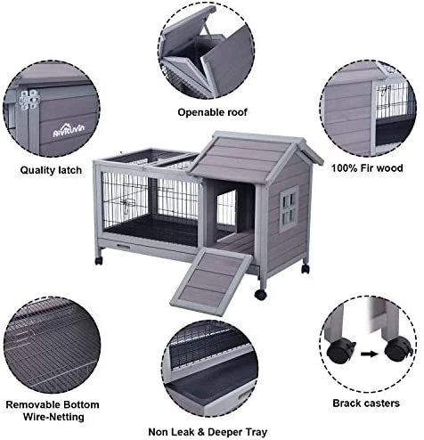 Mia's Pet Supply Aivituvin Rabbit Hutch - Indoor & Outdoor Rabbit House on Wheels | Affordable & Durable 5 Mia's Pet Supply Aivituvin Rabbit Hutch Outdoor And Indoor On Wheels Rabbit Houses & Accessories