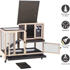 Mia's Pet Supply Upgrade Rabbit Hutch Rabbit Cage Indoor Bunny Hutch With Run Outdoor Rabbit House Rabbit Houses & Accessories