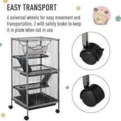 PawHut Rolling Cage for Rabbits, Chinchillas & Hamsters - Durable Rabbit House with Accessories 12 Mia's Pet Supply Rabbit Houses & Accessories PawHut Rolling Cage Pet For Rabbits, Chinchillas, Hamsters