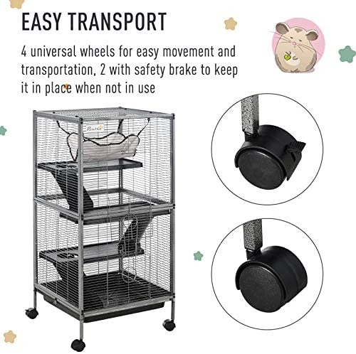 PawHut Rolling Cage for Rabbits, Chinchillas & Hamsters - Durable Rabbit House with Accessories 4 Mia's Pet Supply Rabbit Houses & Accessories PawHut Rolling Cage Pet For Rabbits, Chinchillas, Hamsters