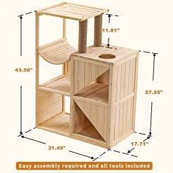 Mia's Pet Supply Mcombo Cat House With Scratcher, Wood Cat Condo Furniture