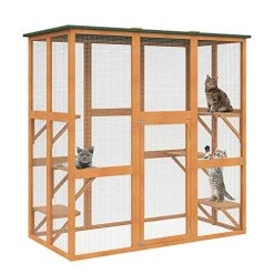 Mia's Pet Supply PawHut 71" X 39" X 71" Large Wooden Outdoor Cat Enclosure Catio Cage With 6 Platforms Rabbit Houses & Accessories