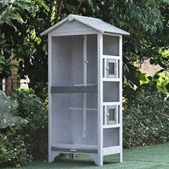 Mia's Pet Supply Aviary & Perches PawHut Wooden Outdoor Bird Cage, Featuring A Large Play House