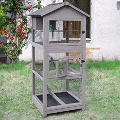 Mia's Pet Supply Aviary & Perches Large Wooden Bird Cages Outdoor Indoor Parakeet Cage With Perch