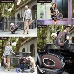 Mia's Pet Supply Travel : Ibiyaya 5 In 1 Pet Carrier + Backpack + Car Seat + Pet Carrier Stroller + Carriers With Wheels For Dogs And Cats All In ONE (Brown) : Pet Supplies