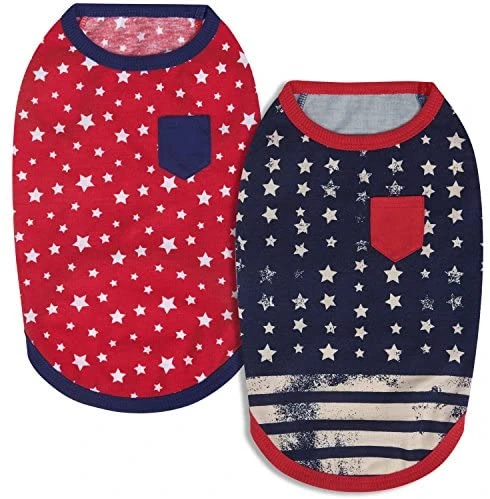 Mia's Pet Supply Patriotic Blueberry Pet Apparel - Pack of 2 Soft & Comfy USA Flag Cat & Dog Outfits 2 Mia's Pet Supply Blueberry Pet Pack Of 2 Soft & Comfy Patriotic Spirit USA Stars Stripes American Flag Apparel