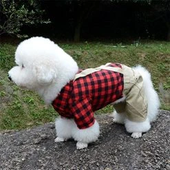 Mia's Pet Supply Apparel : Pet Sweater With Khaki Overalls Pants