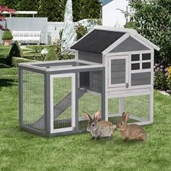 Mia's Pet Supply PawHut 48" Weatherproof Wooden Rabbit Hutch With Asphalt Roof & Outdoor Run, For Ferrets & Other Small Animals, Grey