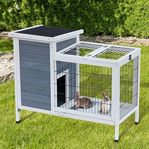 Mia's Pet Supply 36" Raised Outdoor Weatherproof Wooden Rabbit Hutch - Durable Bunny Cage for Outdoor Use 2 Mia's Pet Supply Rabbit Houses & Accessories PawHut 36" Raised Outdoor Weatherproof Wooden Rabbit Hutch Bunny Cage