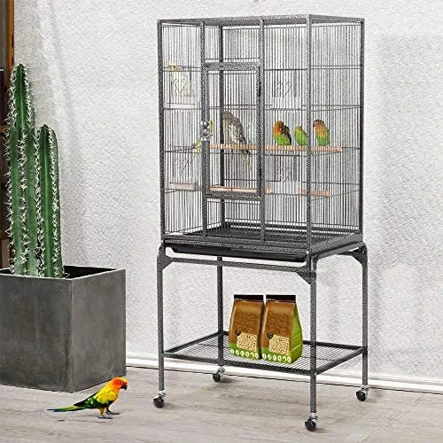 Yaheetech 54-inch Wrought Iron Large Parrot Cage - Durable Bird Cage for Parakeets, Cockatiels, and Small Birds 5 Mia's Pet Supply Aviary & Perches Yaheetech 54-inch Wrought Iron Standing Large Parrot Parakeet Flight Bird Cage