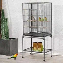 Mia's Pet Supply Topeakmart 53.7-inch Bird Cage With Stand Wrought Iron Construction Aviary & Perches