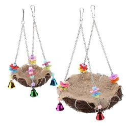 Mia's Pet Supply Rattan Bird Nest & Perch with Hanging Chains & Bells - Aviary Accessories 12 Mia's Pet Supply Rattan Bird Nest Bird Perch With Hanging Chains And Bells