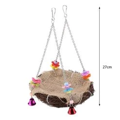 Mia's Pet Supply Rattan Bird Nest & Perch with Hanging Chains & Bells - Aviary Accessories 13 Mia's Pet Supply Rattan Bird Nest Bird Perch With Hanging Chains And Bells