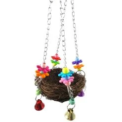 Mia's Pet Supply Rattan Bird Nest & Perch with Hanging Chains & Bells - Aviary Accessories 10 Mia's Pet Supply Rattan Bird Nest Bird Perch With Hanging Chains And Bells