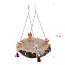 Mia's Pet Supply Rattan Bird Nest & Perch with Hanging Chains & Bells - Aviary Accessories 14 Mia's Pet Supply Rattan Bird Nest Bird Perch With Hanging Chains And Bells