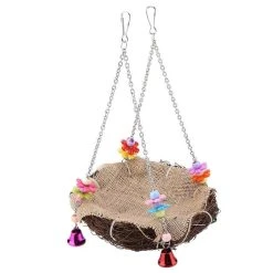 Mia's Pet Supply Rattan Bird Nest & Perch with Hanging Chains & Bells - Aviary Accessories 15 Mia's Pet Supply Rattan Bird Nest Bird Perch With Hanging Chains And Bells