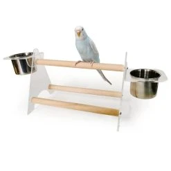 Mia's Pet Supply Small Medium Parrot Bird Perch Table Top Acrylic Stand With 2 Feeding Cups For Water And Food Aviary & Perches